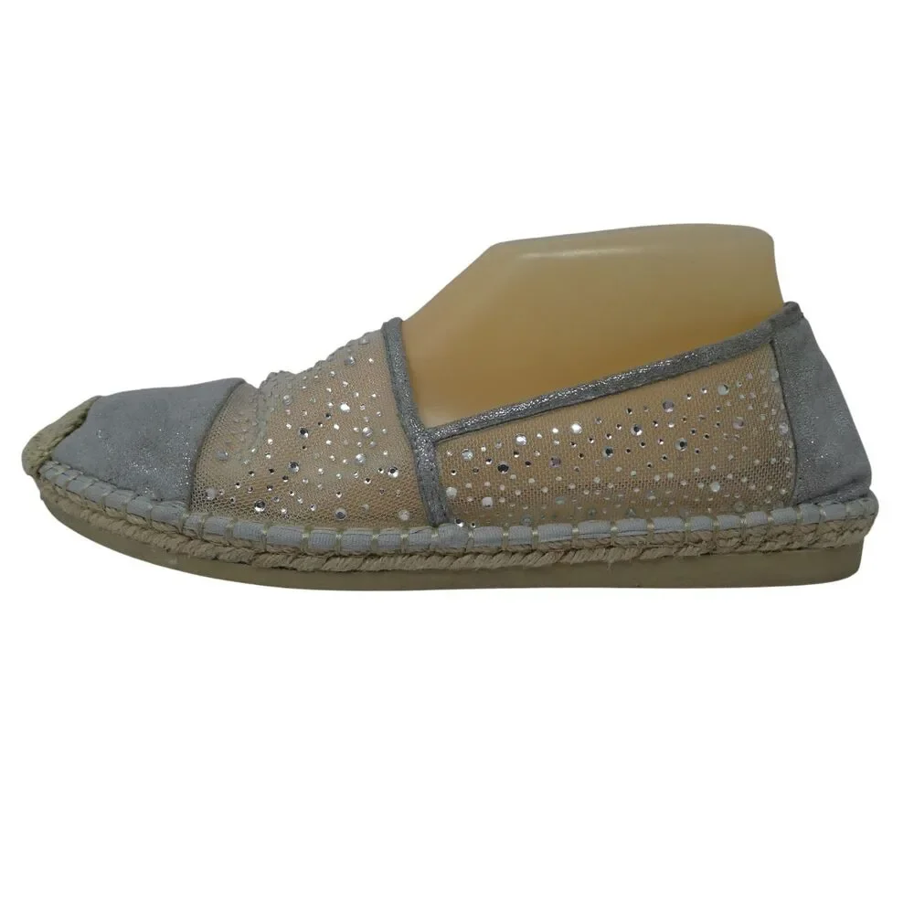Yellow Box Lucita Silver Mesh Crystal Bling Espadrille Flats Shoes‎